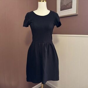 Ganni Black Peplum Fit and Flare Cotton Cocktail Dress